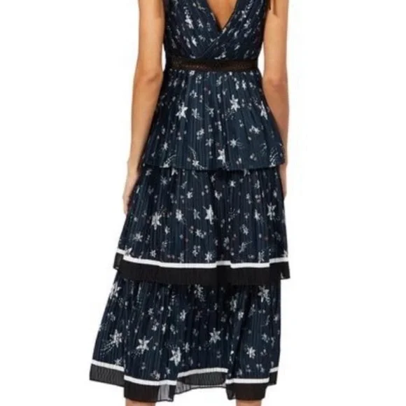 Self Portrait Women's Tiered Star Satin Printed Midi
Dress Navy Floral - Picture 3 of 11